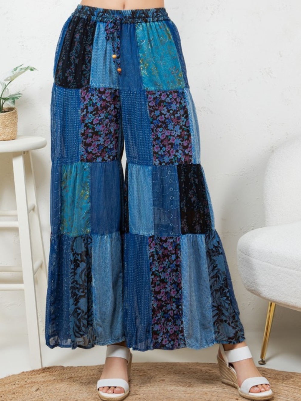 "The Grayson" Indigo Retro Revival Long Flared Patchwork Pants